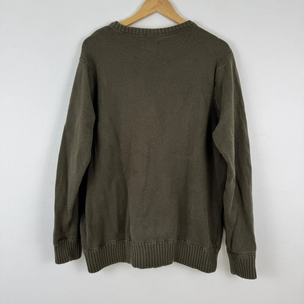 Eddie Bauer Seattle USA Mens‎ L Cotton Crew Neck Sweater Olive Green Classic - Picture 2 of 11